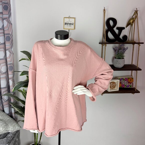 Soft Surroundings Pink Terry Drop Sleeve Sweatshirt - Picture 1 of 5